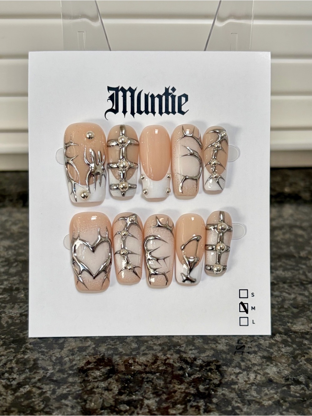 Nude Silver Studded Press-On Nail Set | NEW